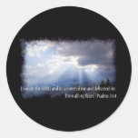 Psalm 34:4 dark background round sticker