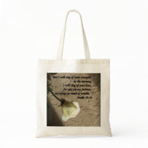 Psalm 59:16 White Rose Tote Bag