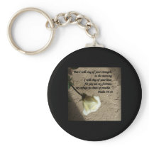 Psalm 59:16 White Rose Keychain