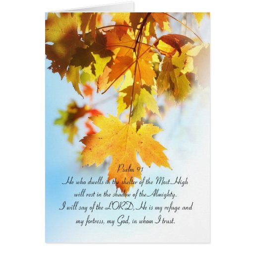 Psalm 91 All Text, Orange Maple Leaves Card 