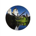 Pskov Kremlin and Trinity Cathedral reflected Round Clock