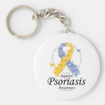 Psoriasis Ribbon of Butterflies Keychains