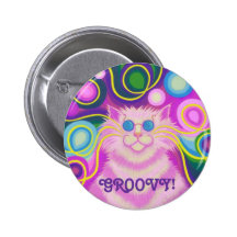 Psy-cat-delic Pink Groovy!' button badge