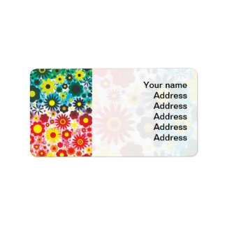 Psychedelic 60s Red Green Flowers Pattern zazzle_label