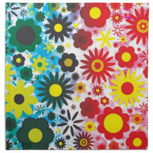 Psychedelic 60s Red Green Flowers Pattern Cloth Napkin