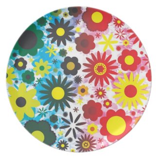 Psychedelic 60s Red Green Flowers Pattern Plate