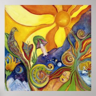 Psychedelic Art - 60s -Hippie Woman - Sun Birds - print