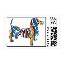Psychedelic Doxie Dachshund Postage Stamps