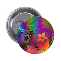 Psychedelic Floral Pinback Button
