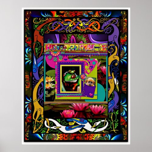 Psychedelic Frog Poster (With bonus monkey pocket) print