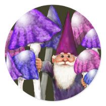 Psychedelic Gnome with Mushrooms Round Stickers