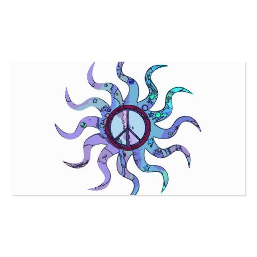 Psychedelic Groovy Trippy Blue Peace Sign Business Card Templates (back side)