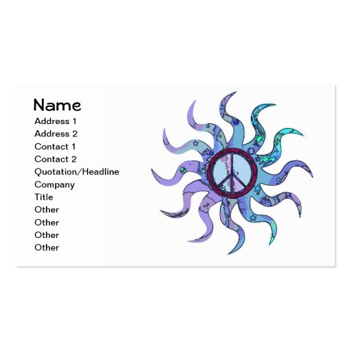 Psychedelic Groovy Trippy Blue Peace Sign Business Card Templates (front side)