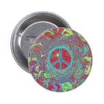 Psychedelic Groovy Trippy Peace Sign Pinback Button