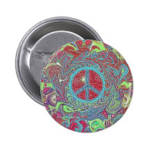 Psychedelic Groovy Trippy Peace Sign Pinback Button