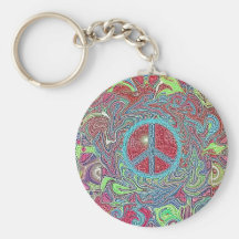 Psychedelic Groovy Trippy Peace Sign Key Chains