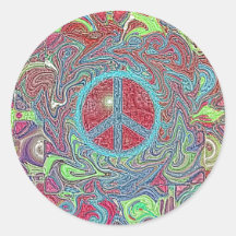 Psychedelic Groovy Trippy Peace Sign Round Sticker