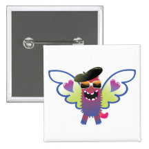psychedelic hippie angel monster pinback button