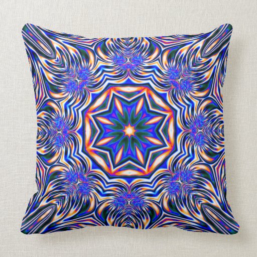 Psychedelic Kaleidoscope 1 (blue) abstract Pillows