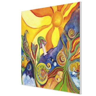 Psychedelic kind - 60s - hippie Woman - Sun Birds wrappedcanvas