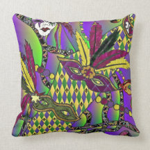 Psychedelic Mardi Gras Feather Masks Throw Pillow
