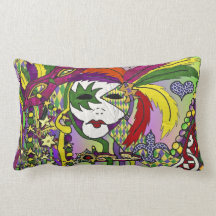 Psychedelic Mardi Gras Feather Masks Throw Pillow