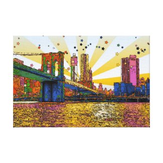 Psychedelic New York City: Brooklyn Bridge, WTC #1 Canvas Prints