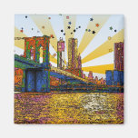 Psychedelic New York City: Brooklyn Bridge, WTC #1 Refrigerator Magnet