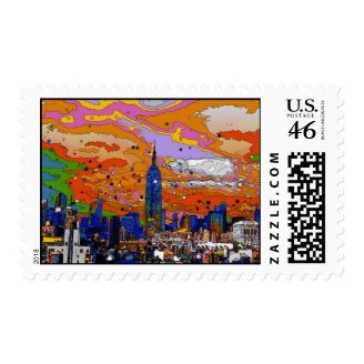 Psychedelic NYC Empire State Building & Skyline A1 Stamps