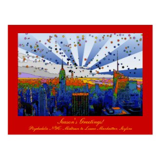 Psychedelic NYC: ESB Wide Skyline View Postcard