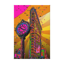 Psychedelic NYC: Flatiron Building & Clock #2B Gallery Wrap Canvas