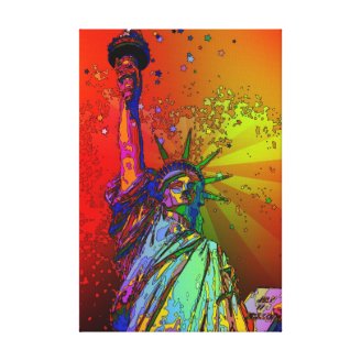 Psychedelic NYC Rainbow Color Statue of Liberty 1R Gallery Wrapped Canvas