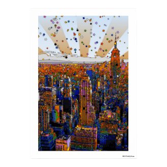 Psychedelic NYC Skyline: ESB, WTC #1 Posters
