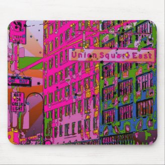 Psychedelic NYC: Union Square Building, St Sign A3 Mousepad