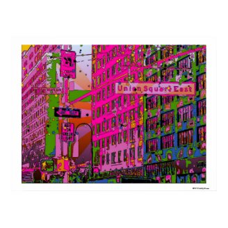 Psychedelic NYC: Union Square Building, St Sign A3 Print