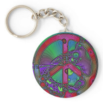 psychedelic peace sign key chains
