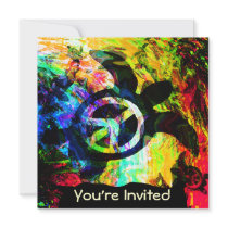Psychedelic Peace Turtle Invitations