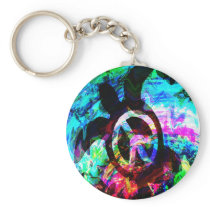 Psychedelic Peace Turtle Keychain