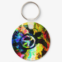 Psychedelic Peace Turtles Keychain