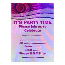 Psychedelic Pink and Purple Fractal Art Invitations