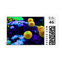Psychedelic pop flowers postage stamp