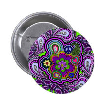 Psychedelic Purple Paisley Button