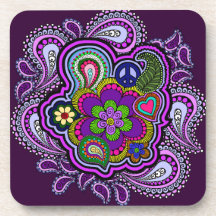 Psychedelic Purple Paisley Cork Coasters