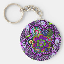 Psychedelic Purple Paisley Key Chains