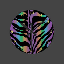 Psychedelic Rainbow Zebra Stripe Fun Collection wall clocks