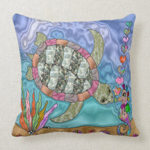 Psychedelic Sea Turtle Seahorse Art Pillow