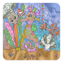 Psychedelic Seahorse Sea Turtle Art stickers
