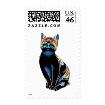 Psychedelic Solarized Kitty Postage Stamp