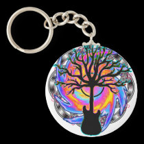 "Psychedelic Sonic Cyclone" surreal guitar art keychains