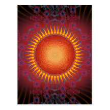 Psychedelic Sun: Spiral Fractal Design Post Cards